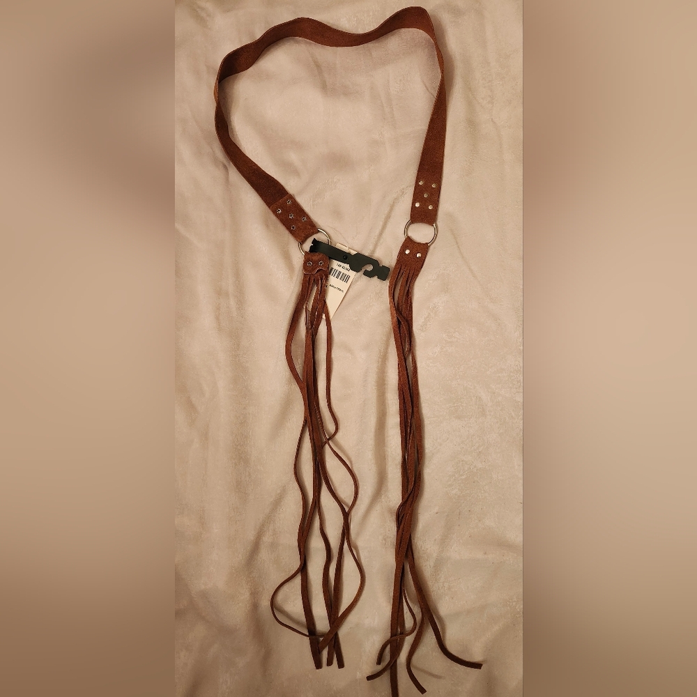 Brown Suede Fringe Belt